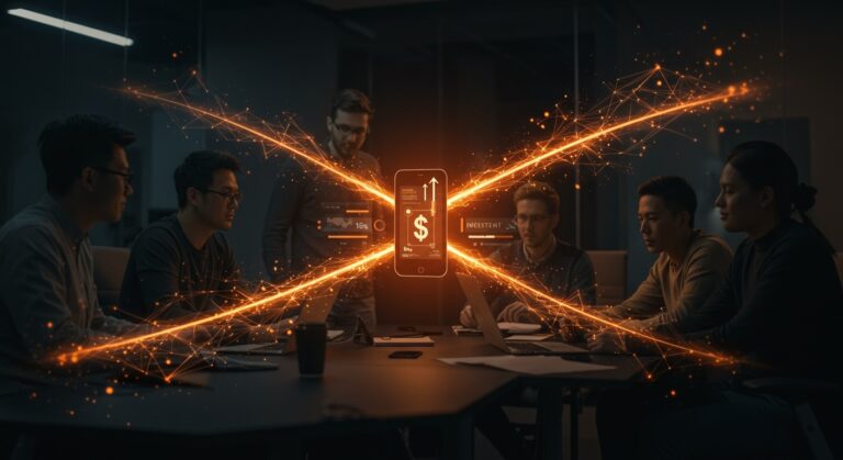 Convocatoria BCR Startup Network para startups tecnológicas, mostrando sesión de mentoría, inversión y networking en ambiente innovador.