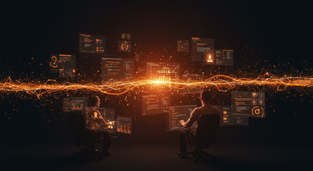 Equipo de ingenieros software especialistas en TypeScript trabajando en automatización e IA aplicada en startup tecnológica.