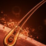 Crecimiento del cabello impulsado por fuerzas celulares, representando innovación en biomedicina y regeneración capilar.