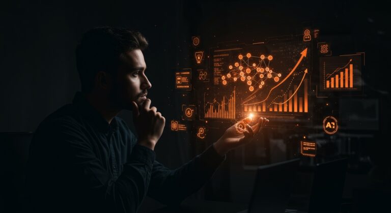 Founder tech analizando una visualización del algoritmo bubblesort como metáfora de optimización en startups tecnológicas.