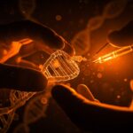 Cura inesperada del VIH con trasplante de células madre representada mediante edición genética e innovación médica en biotecnología.