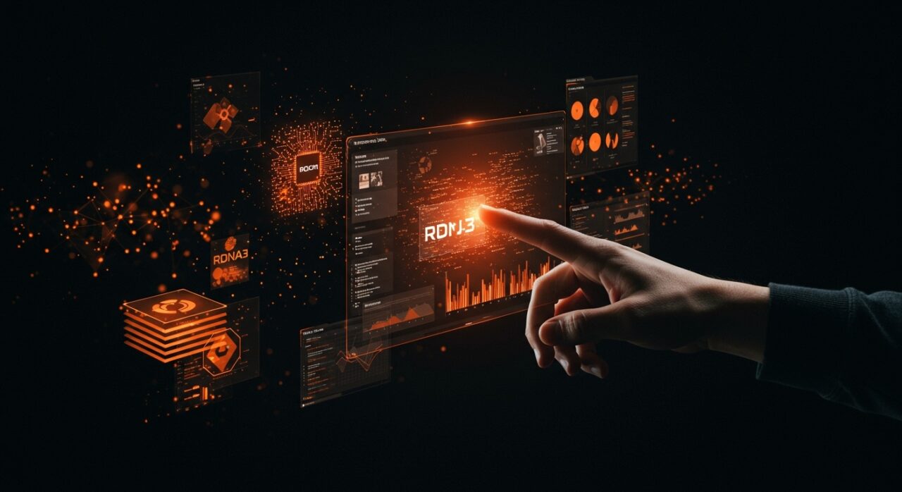 Herramientas avanzadas de debugging para AMD GPU con ROCm y RDNA3 destacadas en un entorno digital futurista y técnico.