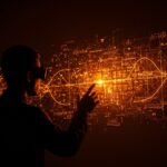 Inteligencia artificial de razonamiento matemático DeepSeekMath-V2 representada por un matemático interactuando con fórmulas y redes neuronales en colores naranja y negro.