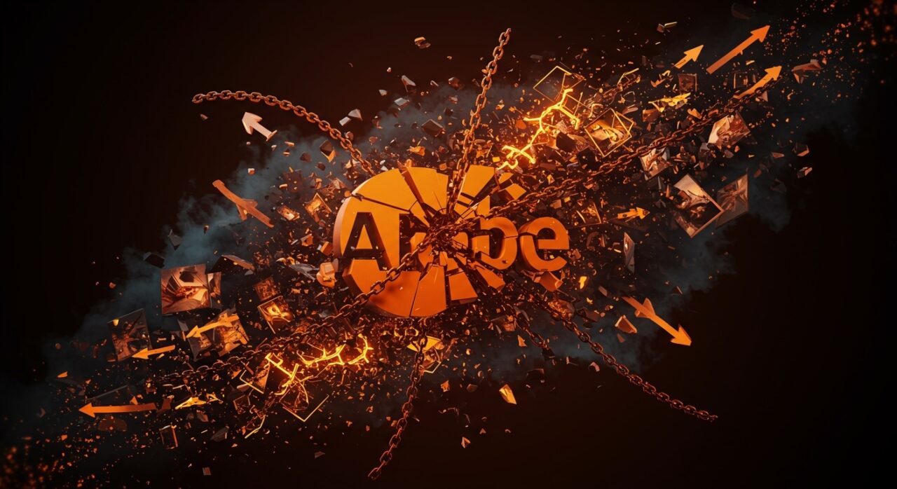 Demanda colectiva a Adobe por derechos de autor en entrenamiento de inteligencia artificial, mostrando metáforas visuales de IA y propiedad intelectual.