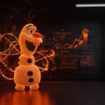 Robot Olaf de Disney representando innovación en animación con inteligencia artificial y aprendizaje reforzado en la industria tecnológica.
