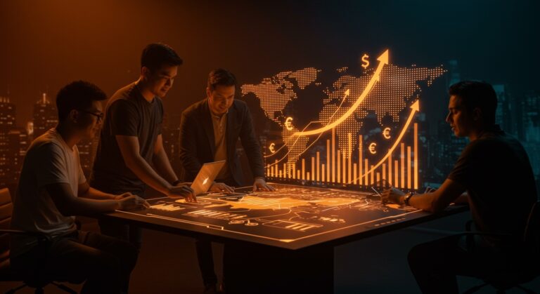 Colaboración de startups latinoamericanas con proyección económica en EE.UU. 2026 mostrando crecimiento, inversión y tendencias de mercado tecnológico.