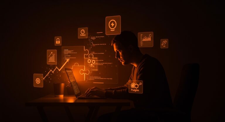 Editor de código minimalista en C con plugins open source, simbolizando productividad y personalización para developers tech.