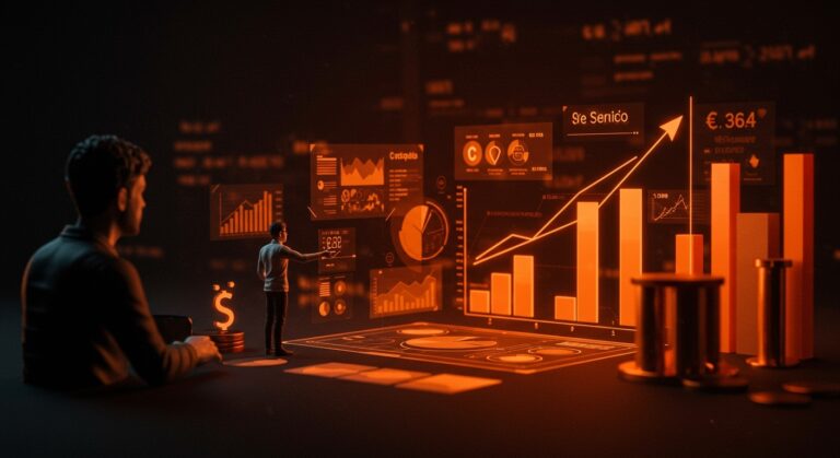 Figura de líder observando visualización del efecto Baumol y su impacto en costos y productividad en startups y servicios en LATAM.