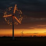 Turbina eólica inteligente con inteligencia artificial aumentando la generación de microeólica en Europa destacada en un paisaje moderno.