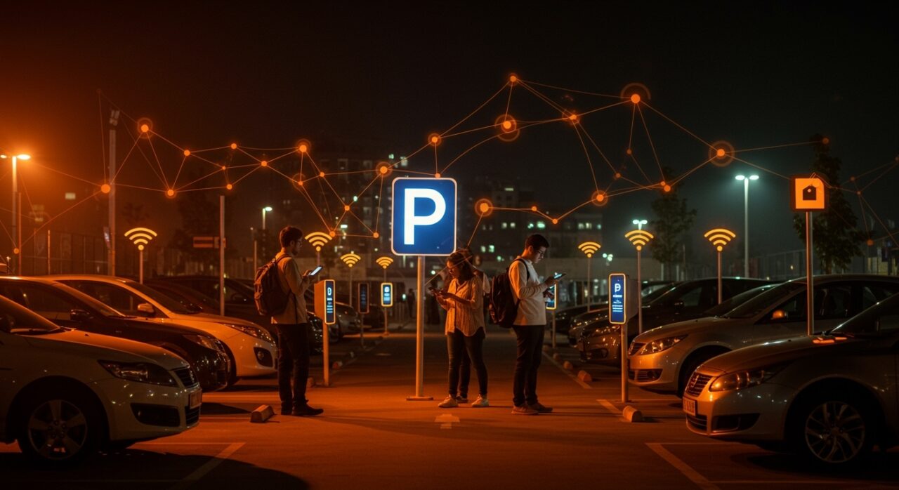 Startup universitaria innovadora usando IA para una plataforma de aparcamiento colaborativo en movilidad urbana.