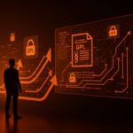 Startup tecnológica frente a pantalla digital con código GPL y símbolos legales, representando el fallo clave que fortalece licencias open source en LATAM.