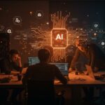 Equipo de desarrollo de software experimentando fatiga cognitiva por inteligencia artificial acelerando procesos, destacando retos y estrategias en tecnología.