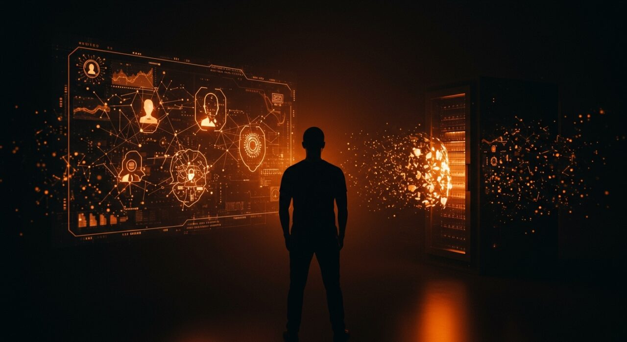 Propuesta de Carta de Derechos para IA en Florida representada con hologramas de redes neuronales y data centers enfocados en privacidad y regulación de inteligencia artificial.