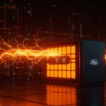 Unidad de almacenamiento de energía Ford con baterías LFP para data centers, destacando innovación tecnológica y energía sostenible.
