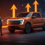 Ford F-150 Lightning destacada en contexto urbano, representando la integración de tecnología híbrida y la evolución de la movilidad eléctrica en grandes vehículos.
