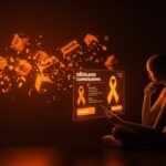 Campaña de crowdfunding oncológico con elementos visuales que representan el fraude y la importancia de la transparencia digital en fundraising.