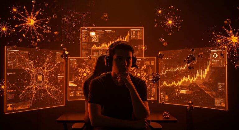 Gamer analizando la inteligencia artificial generativa en videojuegos, reflejando tendencias y percepciones en el mercado gaming.