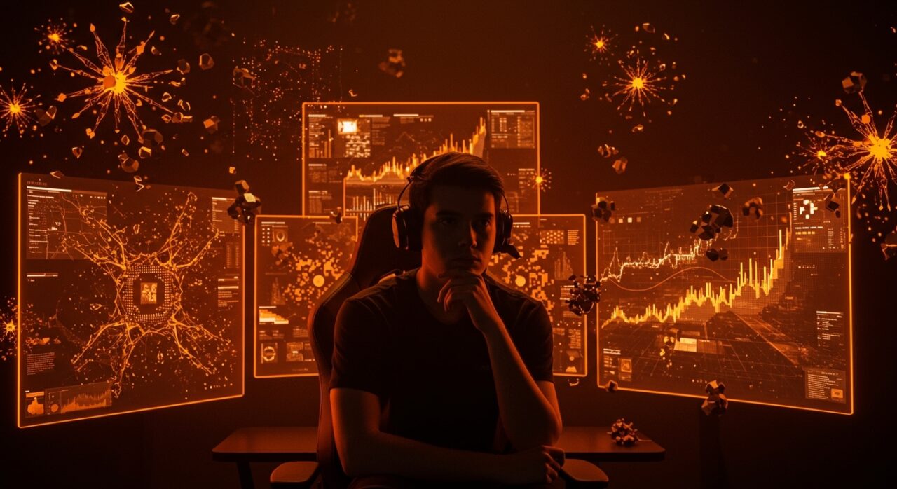 Gamer analizando la inteligencia artificial generativa en videojuegos, reflejando tendencias y percepciones en el mercado gaming.