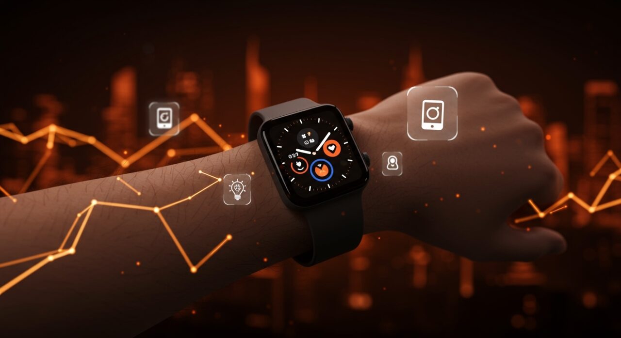 Google Pixel Watch 4 destacado en un entorno tecnológico futurista simbolizando innovación y tendencias en smartwatches y tecnología wearable para startups.