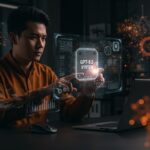 Founder tecnológico interactuando con la avanzada inteligencia artificial GPT-5.2 de OpenAI en entorno startup.