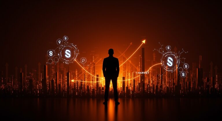 Líder startup frente a paisaje digital futurista representando la valoración de Harvey y la escalabilidad en IA legal.