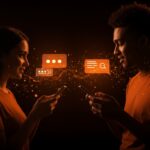 IA aplicada en Hinge para conversaciones personalizadas y auténticas en apps de citas, ilustración con usuarios y redes neuronales abstractas.