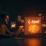 Founder optimizing large HTML code with embedded images and inline CSS, highlighting web performance and optimization techniques for SaaS growth.