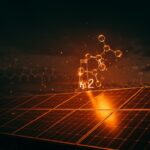 Producción de hidrógeno limpio con energía solar, símbolo de innovación verde y tecnología renovable para la industria química.