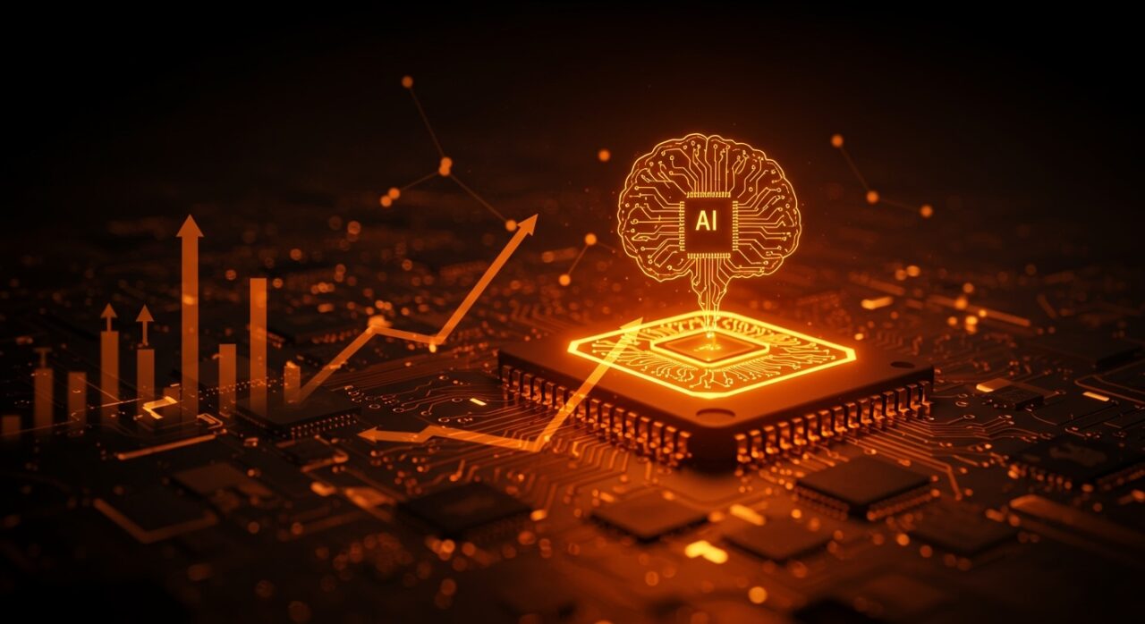 Chip de memoria iluminado mostrando el impacto de la inteligencia artificial en precios y tendencias del mercado tecnológico.