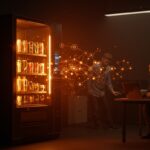 Máquina expendedora hackeada por IA en un entorno de startup tecnológica, representando desafíos en automatización e inteligencia artificial.