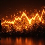 Impacto del mercado cripto en las empresas vinculadas a Trump con símbolos digitales de criptomonedas y startups en un escenario volátil.