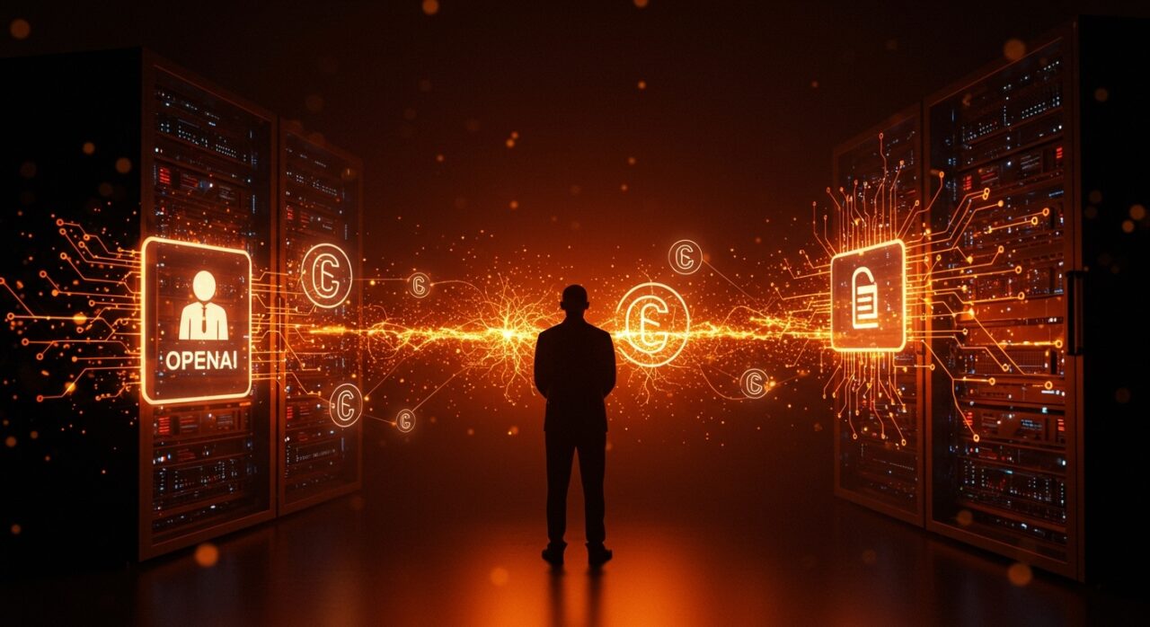 Figura simbolizando al gobierno de India regulando pagos de licencias a OpenAI y Google en entrenamiento de IA con contenido protegido.