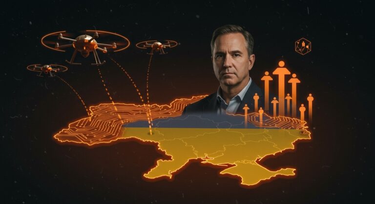 Brooks Newmark liderando innovación en drones para defensa en Ucrania, destacando startups tecnológicas y su impacto social.