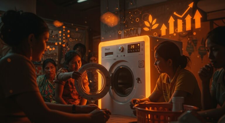 Lavadora Divya como símbolo de innovación social y hardware sostenible impulsando emprendimientos tecnológicos en comunidades LATAM.