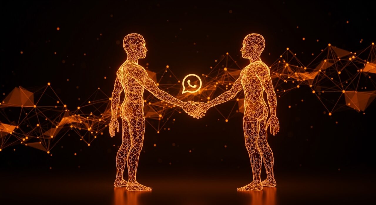 Integración de chatbots IA rivales en WhatsApp, simbolizada por una conexión digital futurista en el ecosistema tecnológico startup.