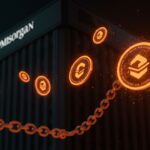 JPMorgan congelando cuentas de startups fintech de stablecoins en Latinoamérica, simbolizando riesgos regulatorios y sanciones financieras en criptomonedas.