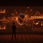 Fundador hispano de startup de supermercado digital frente a interfaz digital que simboliza desafíos de financiamiento y escalabilidad en LATAM.