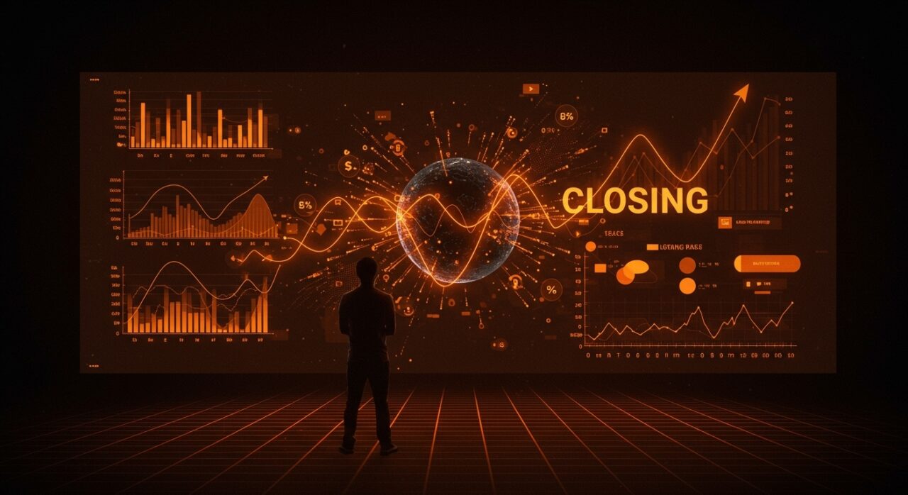 Fundador hispano de startup de supermercado digital frente a interfaz digital que simboliza desafíos de financiamiento y escalabilidad en LATAM.