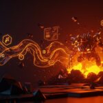 Motor de juegos Kaiju en Go y Vulkan representado como una criatura mecánica en un entorno digital de alto rendimiento con gráficos volumétricos en naranja y negro.