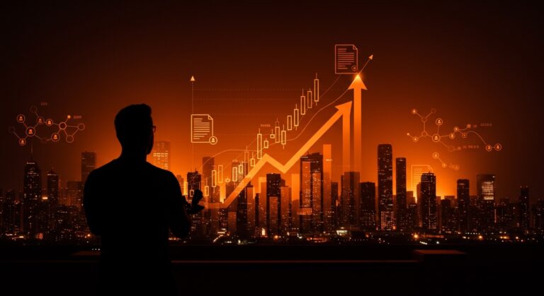 Fundador destacado con gráficos de crecimiento y símbolos de mercados de predicción, resaltando la ronda récord y financiación de Kalshi en ecosistema startup tech LATAM.