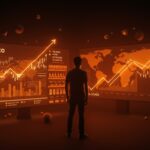 Fundador de startup mexicana frente a interfaz digital de supermercado reflejando crecimiento, expansión y cierre de retail digital.