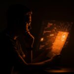 Licencia open source anti-IA conceptual con fundador analizando aspectos éticos y legales en tecnología de código abierto.