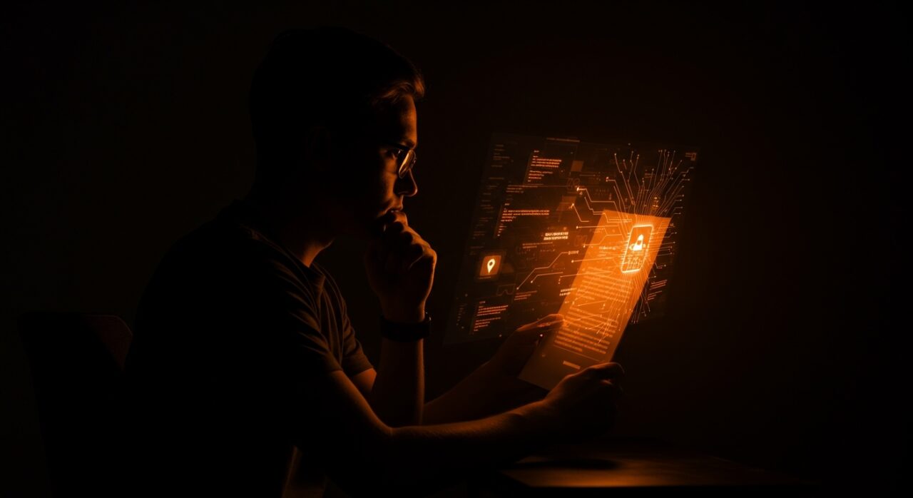 Licencia open source anti-IA conceptual con fundador analizando aspectos éticos y legales en tecnología de código abierto.