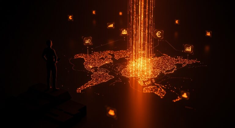 Inversión en capital riesgo de startups en Madrid representada por fundador y mapa digital iluminado destacando ecosistema emprendedor y MADInvest 2025.