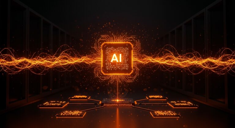 Imagen editorial futurista que representa la adquisición de Celestial AI por Marvell con enfoque en semiconductores, IA y fotónica en ecosistema tecnológico.