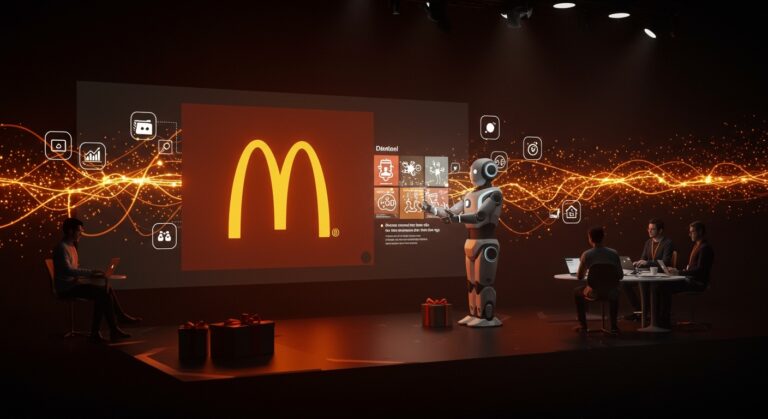 Imagen editorial de IA aplicada en publicidad de McDonald's durante la temporada navideña, ilustrando tendencias y oportunidades para startups en marketing digital.