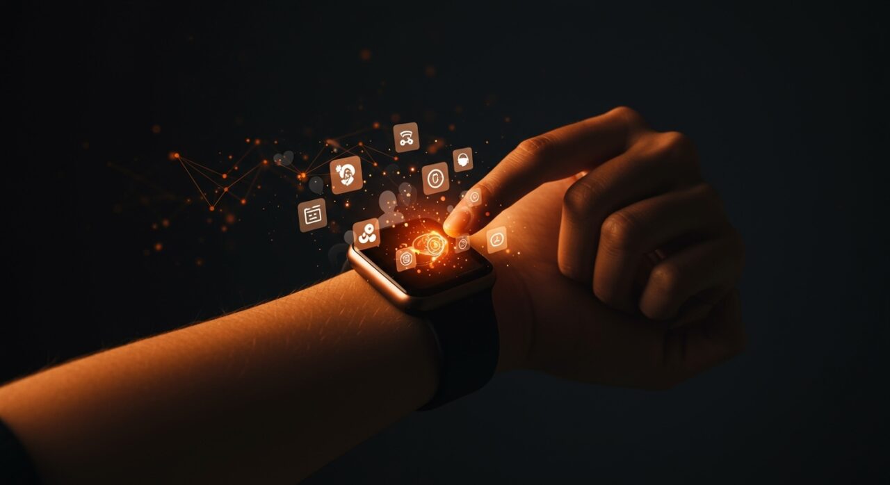 Apple Watch con apps de productividad destacadas para founders tech, gestión y automatización en ecosistema startup.