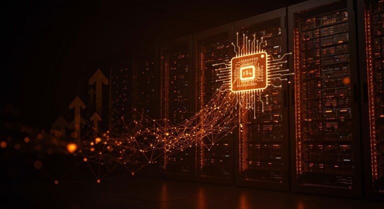 Data center futurista destacando memoria RAM y precios récord con enfoque en inteligencia artificial y supply chain, según tendencia tecnológica de Samsung.