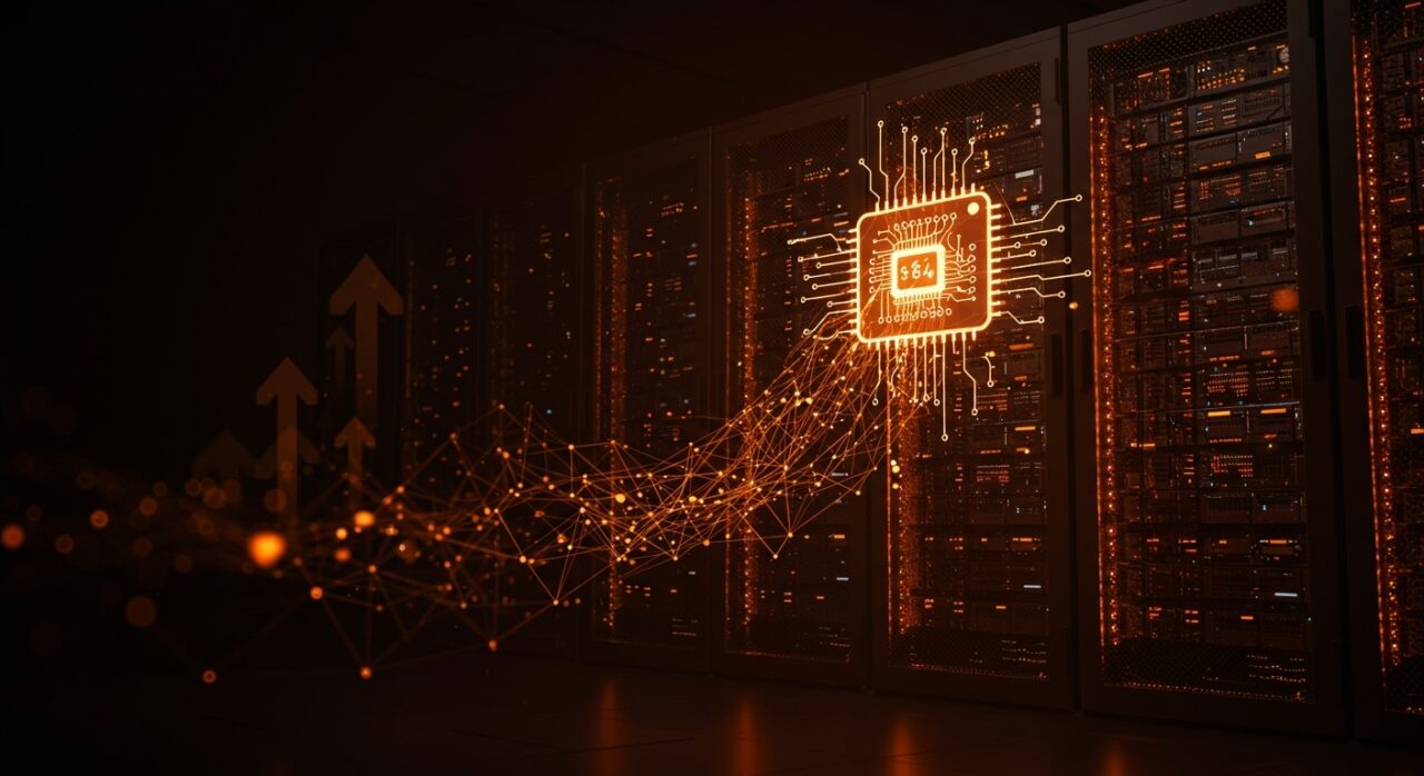 Data center futurista destacando memoria RAM y precios récord con enfoque en inteligencia artificial y supply chain, según tendencia tecnológica de Samsung.