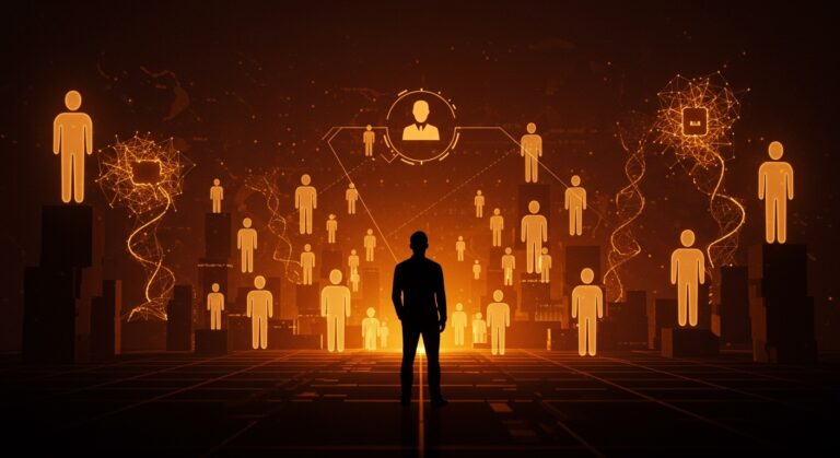 Meta impulsa inteligencia artificial avanzada y automatización tras adquirir la startup china Manus, representado por empleados digitales y redes neuronales abstractas en tonos naranja y negro.